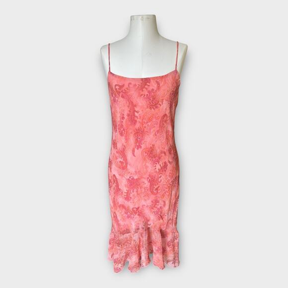 Vintage 90s Y2K City Triangles Ruffled Layered Slip Dress Pink Paisley 11 Flirty - Picture 3 of 9